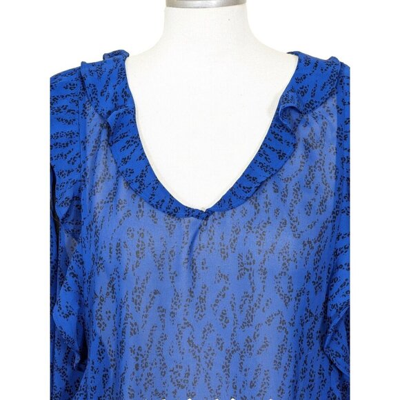 Penningtons Womens Plus Size 3X Blouse Chiffon Sheer Blue Animal Print Ruffle - Picture 3 of 5